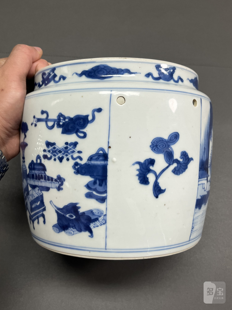 清康熙 青花山水人物图粥罐 - 图11